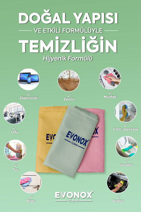 Evonox Clean Mikrofiber Çok Amaçlı Temizlik Bezi 3'lü Set