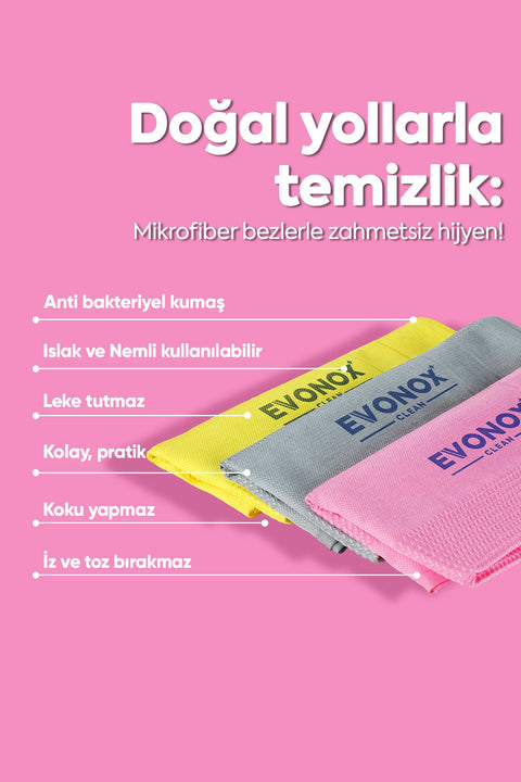 Evonox Clean Mikrofiber Çok Amaçlı Temizlik Bezi 3'lü Set