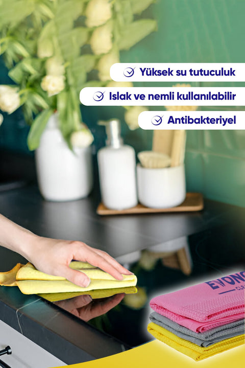 Evonox Clean Mikrofiber Çok Amaçlı Temizlik Bezi 3'lü Set