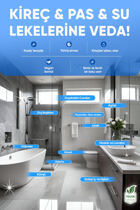 Evonox Clean Ultra Güçlü Banyo Temizleyici ve Kireç Çözücü Okyanus Kokulu Sprey 750 ml