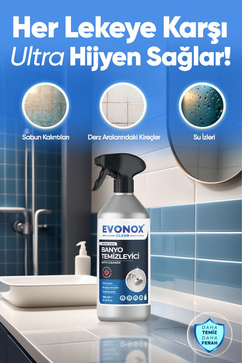 Evonox Clean Ultra Güçlü Banyo Temizleyici ve Kireç Çözücü Okyanus Kokulu Sprey 750 ml