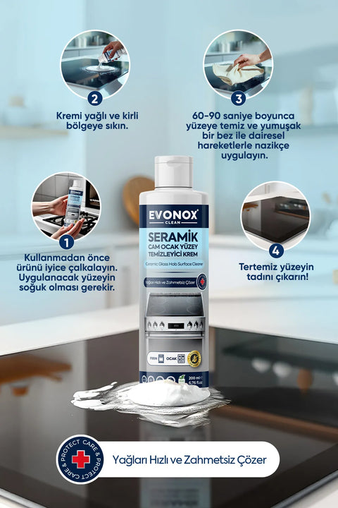 Evonox Clean Seramik Cam Ocak Yüzey Temizleyici Krem