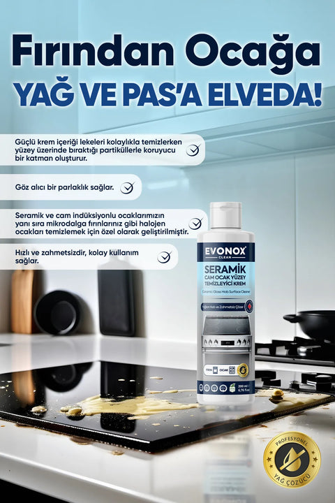 Evonox Clean Seramik Cam Ocak Yüzey Temizleyici Krem
