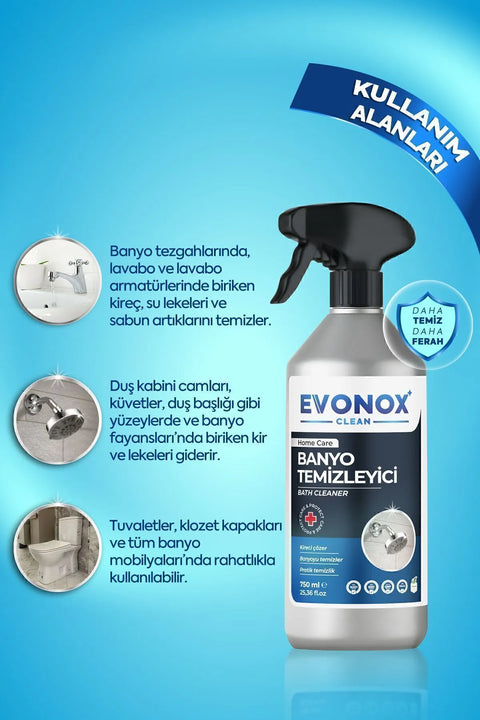 Evonox Clean Ultra Güçlü Banyo Temizleyici ve Kireç Çözücü Okyanus Kokulu Sprey 750 ml