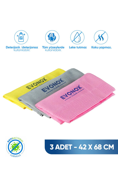 Evonox Clean Mikrofiber Çok Amaçlı Temizlik Bezi 3'lü Set